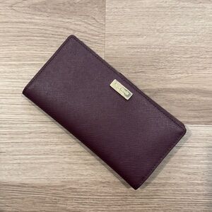 Kate Spade Stacy Laurel Way Saffiano Leather Large Bifold Wallet Burgundy